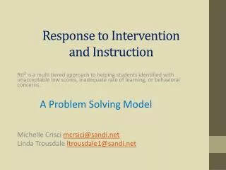 Response to Intervention and Instruction
