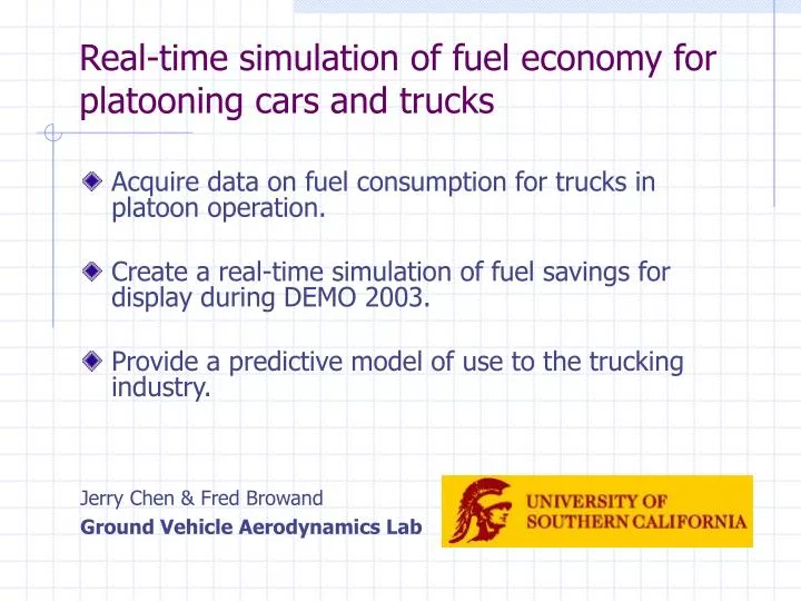 real time simulation of fuel economy for platooning cars and trucks