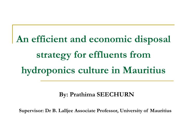 an efficient and economic disposal strategy for effluents from hydroponics culture in mauritius