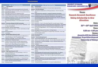 Theme Towards Research Excellence: Taking Scholarship In New Directions Date: 23 rd – 24 th April 2012 Time: 8.00 am
