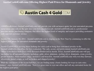 AustinCash4Gold.com Offering Highest Paid Prices for Diamond