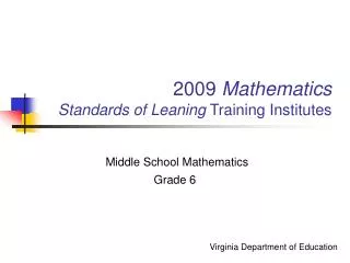 2009 Mathematics Standards of Leaning Training Institutes