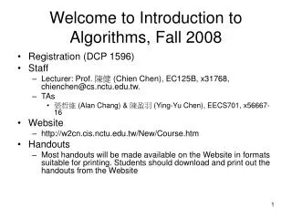 Welcome to Introduction to Algorithms, Fall 2008