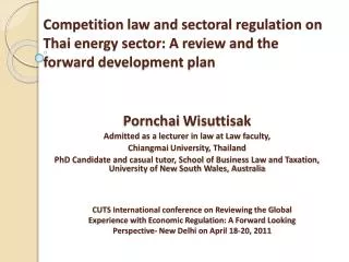 Competition law and sectoral regulation on Thai energy sector: A review and the forward development plan