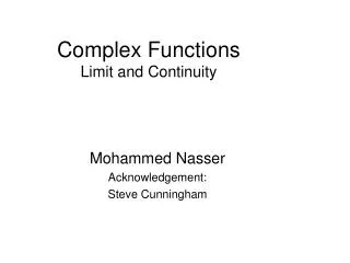 Complex Functions Limit and Continuity