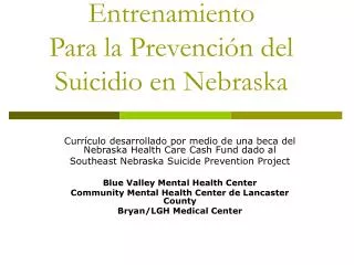 Entrenamiento Para la Prevención del Suicidio en Nebraska