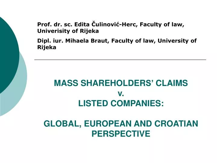 mass shareholder s claims v listed companies global european and croatian perspective