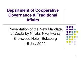 Department of Cooperative Governance &amp; Traditional Affairs