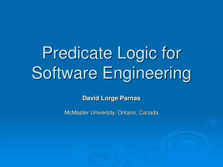 predicate logic for software engineering