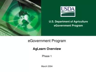 eGovernment Program AgLearn Overview Phase 1 March 2004
