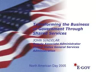 Transforming the Business of Government Through Shared Services JOHN SINDELAR Deputy Associate Administrator United Stat