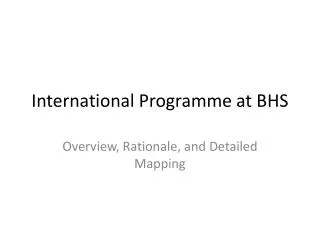 International Programme at BHS