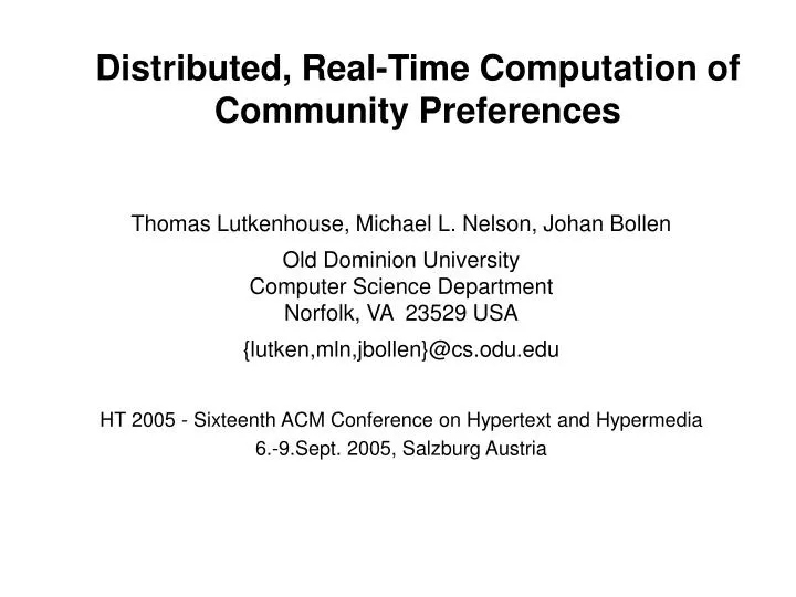 distributed real time computation of community preferences