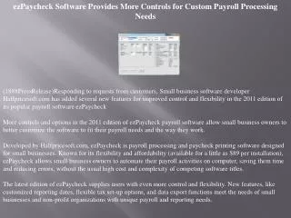 ezPaycheck Software Provides More Controls for Custom Payrol
