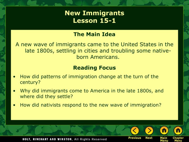 new immigrants lesson 15 1