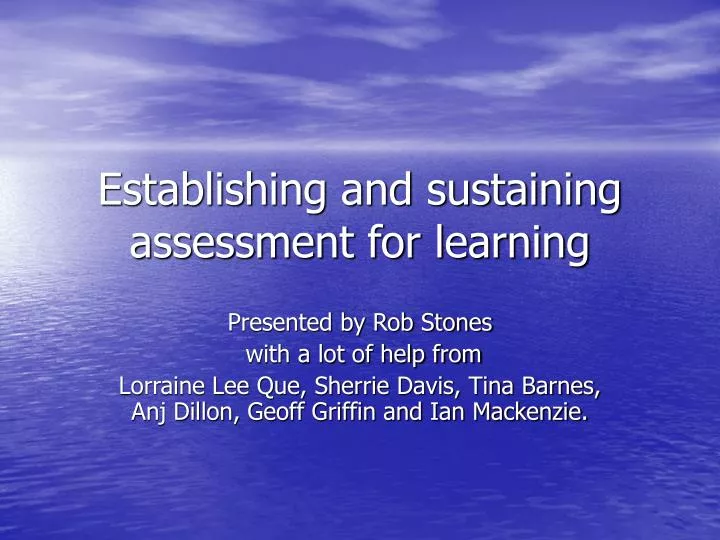 establishing and sustaining assessment for learning