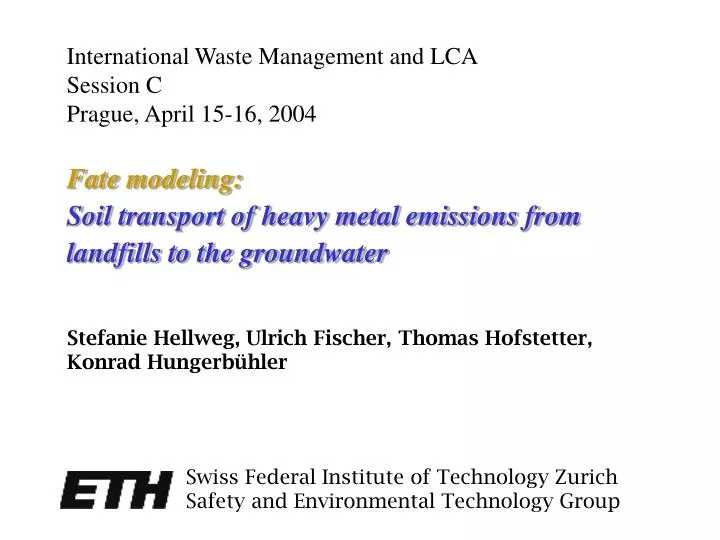 fate modeling soil transport of heavy metal emissions from landfills to the groundwater