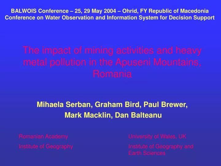 the impact of mining activities and heavy metal pollution in the apuseni mountains romania