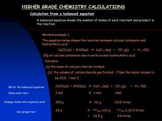 HIGHER GRADE CHEMISTRY CALCULATIONS