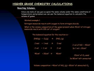 HIGHER GRADE CHEMISTRY CALCULATIONS