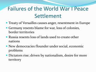 Failures of the World War I Peace Settlement