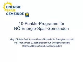 10-Punkte-Programm für NÖ Energie-Spar-Gemeinden