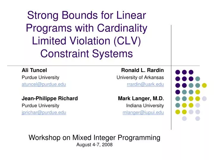 strong bounds for linear programs with cardinality limited violation clv constraint systems
