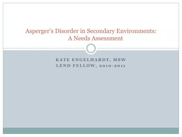 asperger s disorder in secondary environments a needs assessment