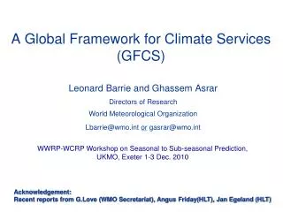 A Global Framework for Climate Services (GFCS)