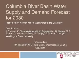 Columbia River Basin Water Supply and Demand Forecast for 2030