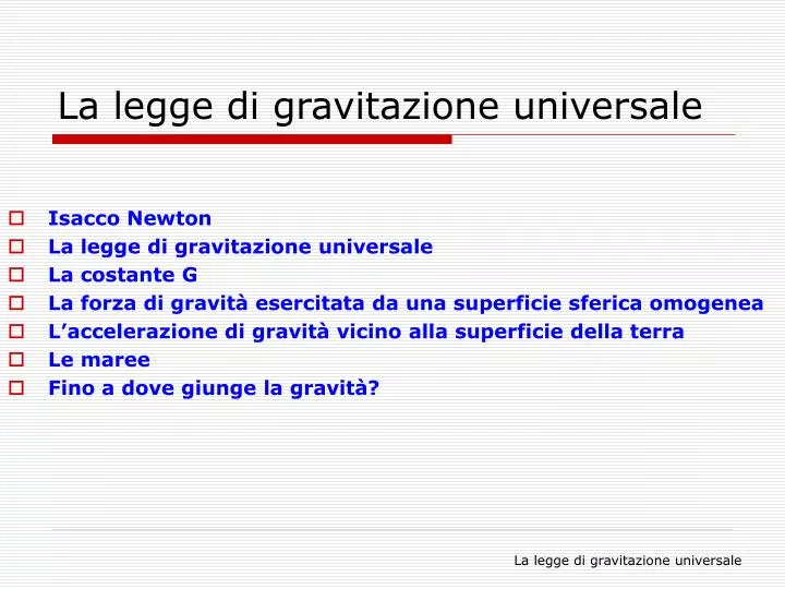 la legge di gravitazione universale