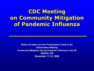 CDC Meeting on Community Mitigation of Pandemic Influenza