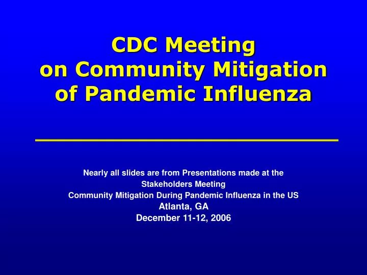 cdc meeting on community mitigation of pandemic influenza