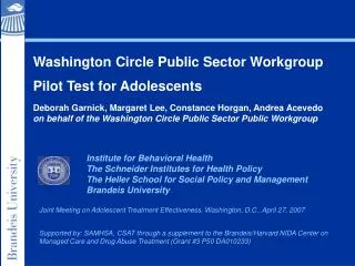 Washington Circle Public Sector Workgroup Pilot Test for Adolescents