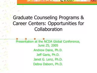 Graduate Counseling Programs &amp; Career Centers: Opportunities for Collaboration