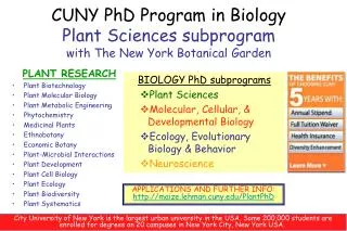 CUNY PhD Program in Biology Plant Sciences subprogram with The New York Botanical Garden