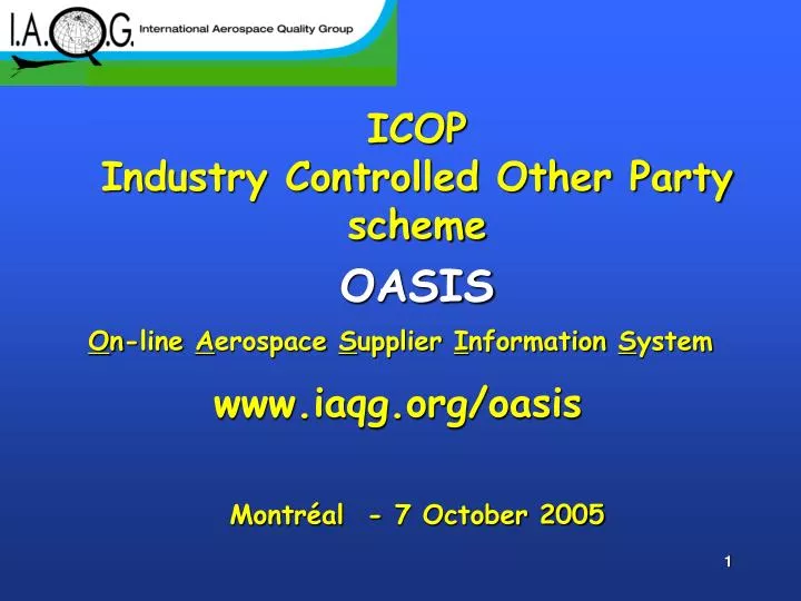 icop industry controlled other party scheme oasis montr al 7 october 2005