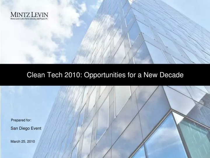 clean tech 2010 opportunities for a new decade