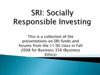 SRI: Socially Responsible Investing