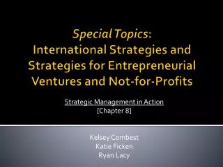 Special Topics : International Strategies and Strategies for Entrepreneurial Ventures and Not-for-Profits