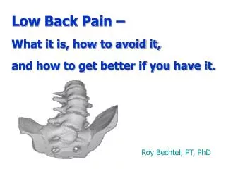 Low Back Pain – What it is, how to avoid it, and how to get better if you have it.