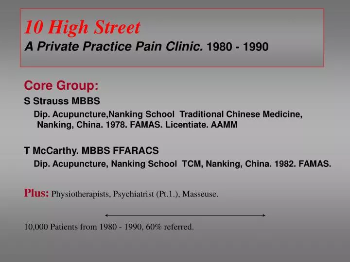 10 high street a private practice pain clinic 1980 1990