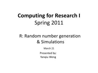 Computing for Research I Spring 2011