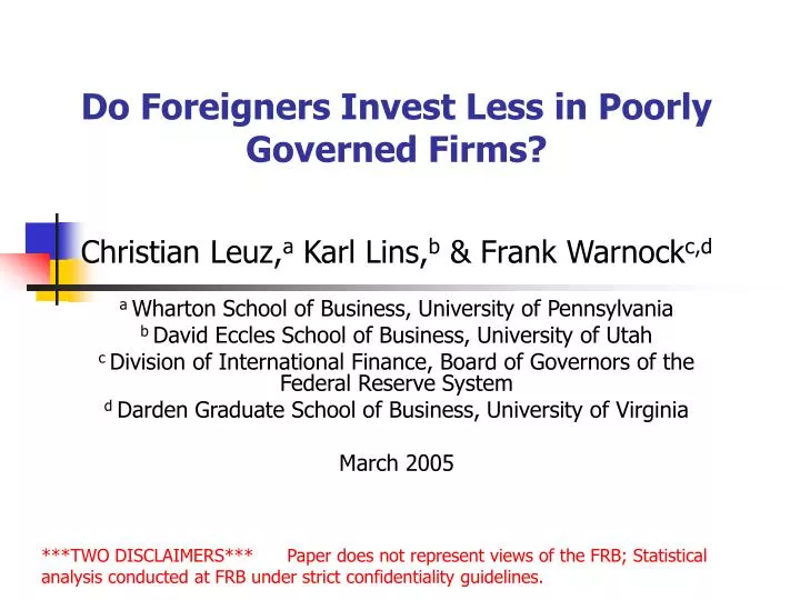 do foreigners invest less in poorly governed firms