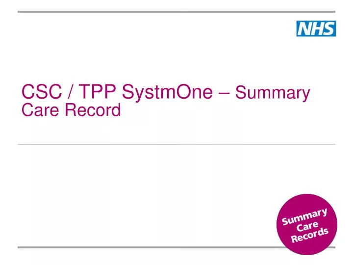 csc tpp systmone summary care record