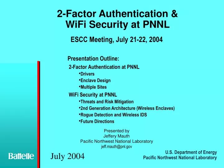 2 factor authentication wifi security at pnnl