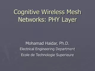 Cognitive Wireless Mesh Networks: PHY Layer