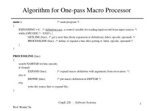 Algorithm for One-pass Macro Processor