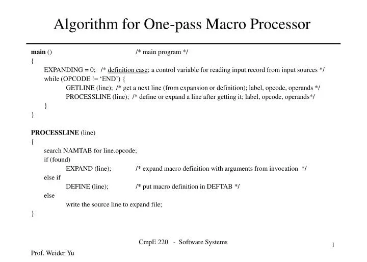 algorithm for one pass macro processor