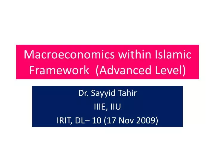 macroeconomics within islamic framework advanced level